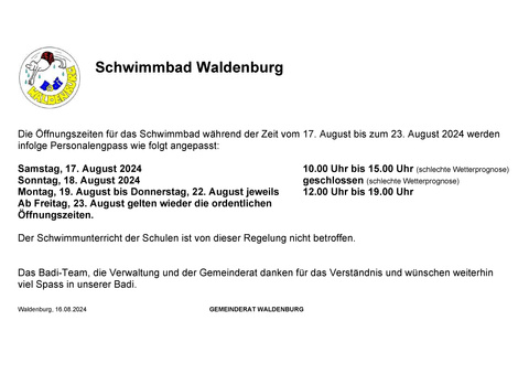 Mitteilung Öffnung Schwimmbad Mitteilung Öffnung Schwimmbad