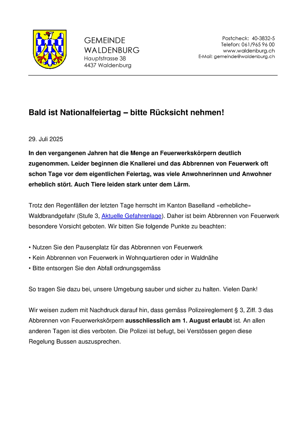Bald ist Nationalfeiertag - bitte Rücksicht nehmen Bald ist Nationalfeiertag - bitte Rücksicht nehmen