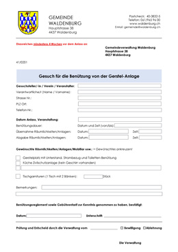 Gesuch für die Benutzung der Gerstel-Anlage Gesuch für die Benutzung der Gerstel Anlage