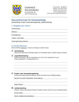 Gesuchsformular Vereinbeiträge, einzureichen an die Gemeindeverwaltung