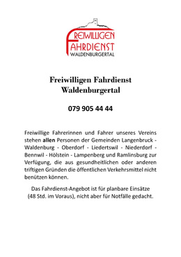 Fahrdienst Waldenburgertal Freiwilligen Fahrdienst