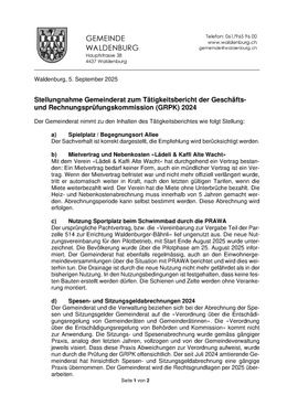 Stellungnahme GR zum Tätigkeitsbericht GRPK 05092025 Stellungnahme Gemeinderat